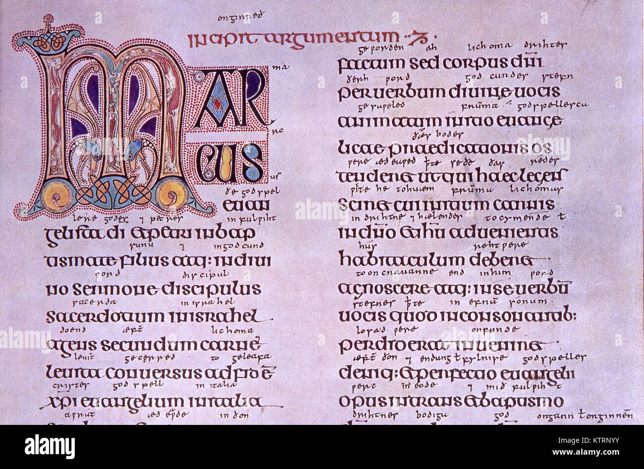Télécopieur du Livre de Kells, Vulgate : Marc 1:1. Avec la permission de l'anche Collection à la Bibliothèque publique de Dunedin, Nouvelle Zélande Banque D'Images
