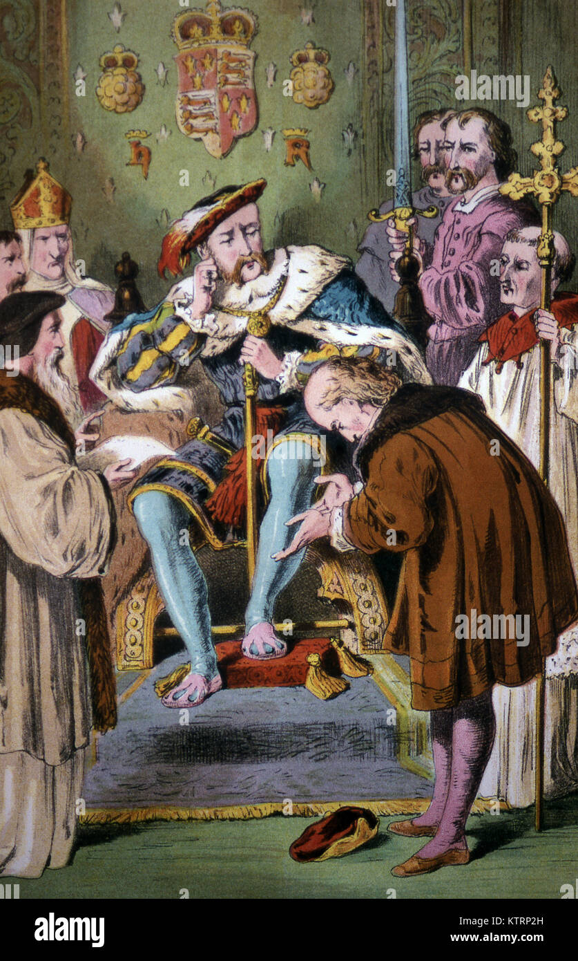 Chrétiens anabaptistes en procès avant d'Henry VIII Banque D'Images