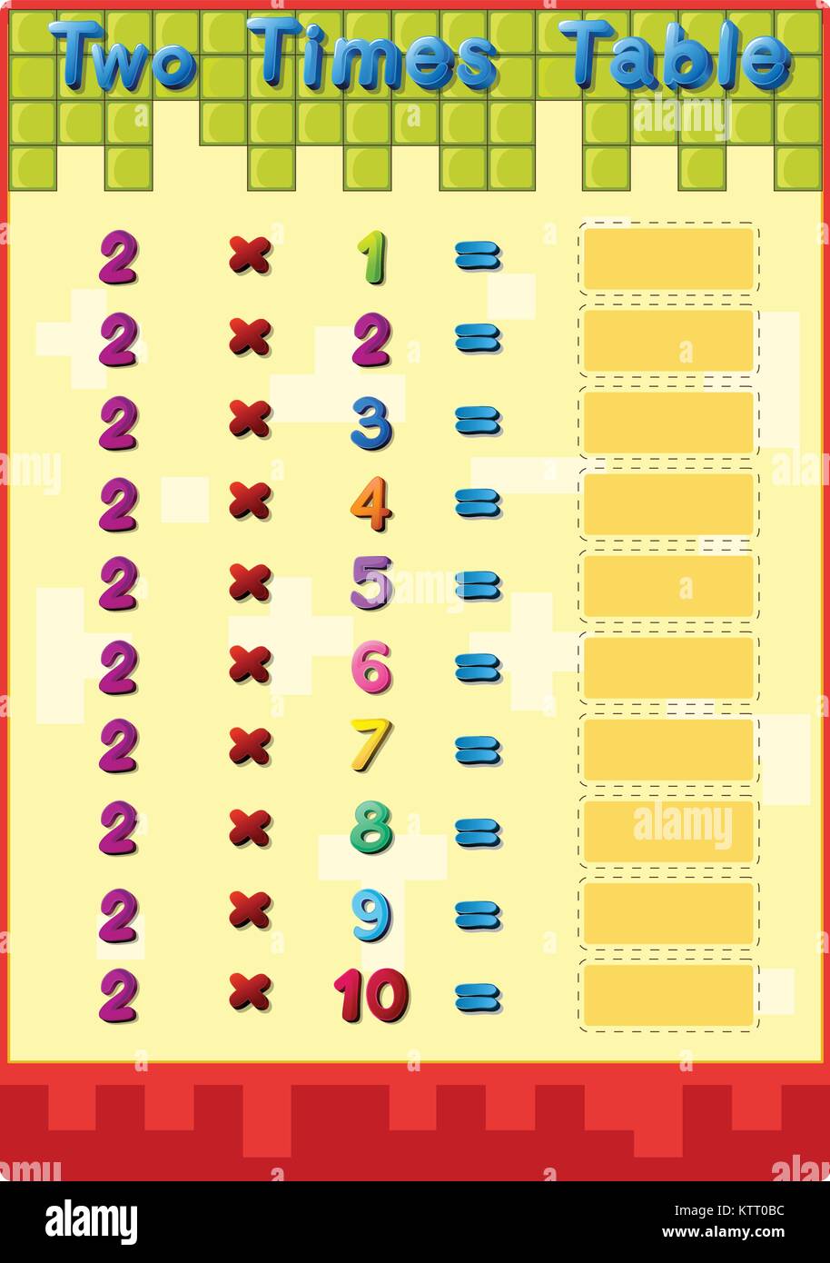 Feuille de travail des tables 2 fois Illustration de Vecteur