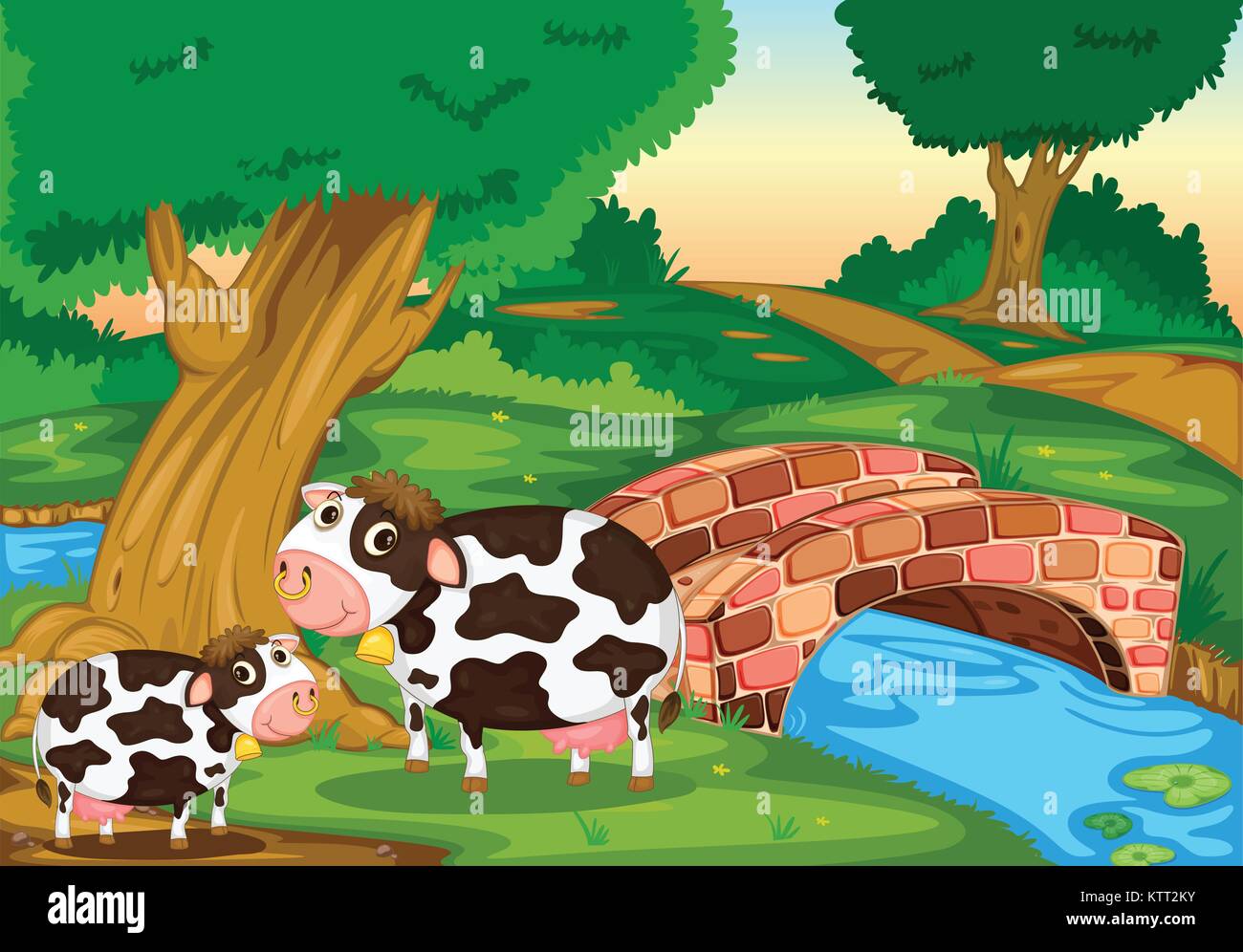 Illustration de 2 vaches dans un pâturage Illustration de Vecteur