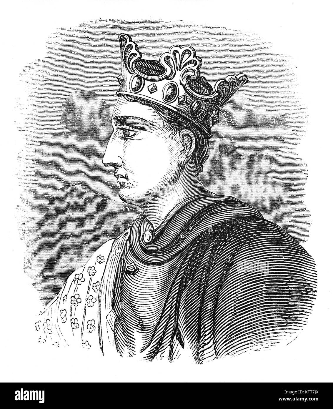 Henri II 1133 - 1189), également connu sous le nom de Henri II Plantagenêt. Il était le fils de Geoffroy d'Anjou et de Mathilde, fille de Henri I d'Angleterre et s'est activement impliqué dans les efforts de sa mère pour réclamer le trône d'Angleterre, puis occupé par Etienne de Blois. Il fut fait duc de Normandie, a hérité d'Anjou en 1151 et peu de temps après, épousa Aliénor d'Aquitaine, dont le mariage de Louis VII de France a récemment été annulé. Banque D'Images