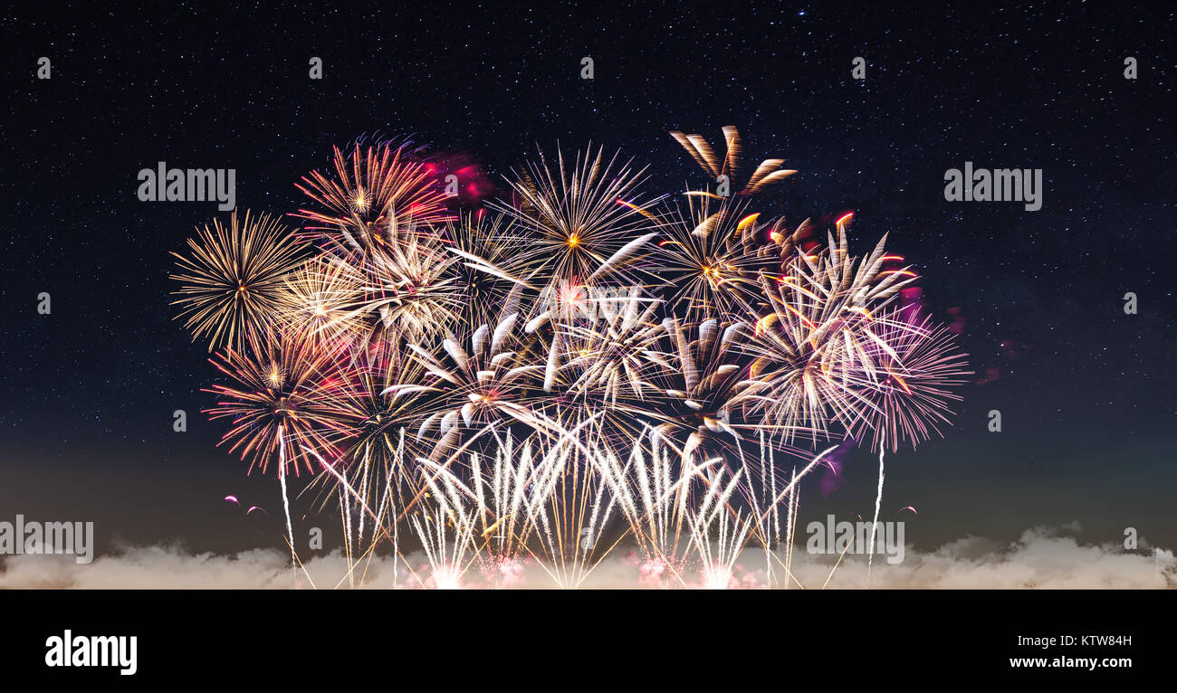 D'artifice et ciel étoilé Banque D'Images