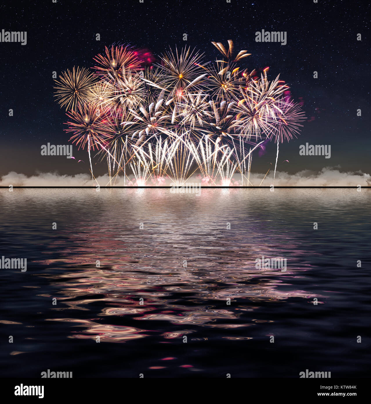 D'artifice et ciel étoilé Banque D'Images