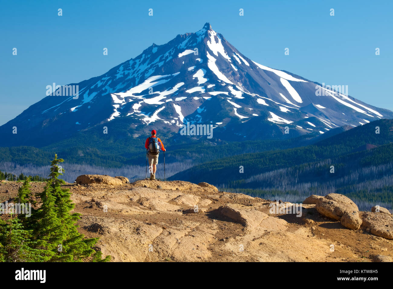 Randonneur dans la région sauvage de Mount Jefferson Sœurs extérieur Oregon Banque D'Images