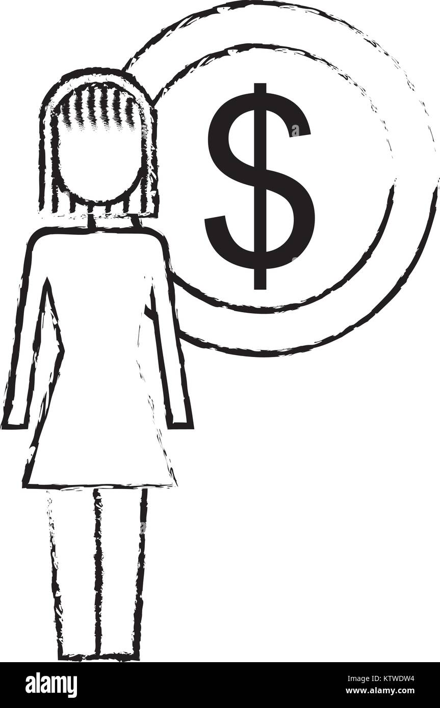 Businesswoman pièce de un dollar symbole monétaire Illustration de Vecteur