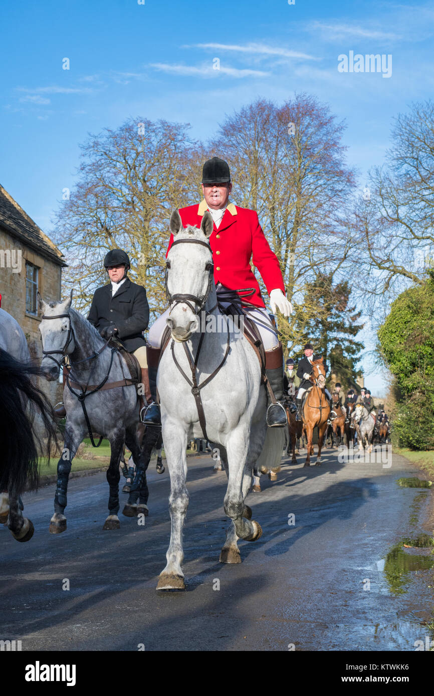 Cotswold nord boxing day Hunt rencontrez. Broadway, Worcestershire, Angleterre. Banque D'Images