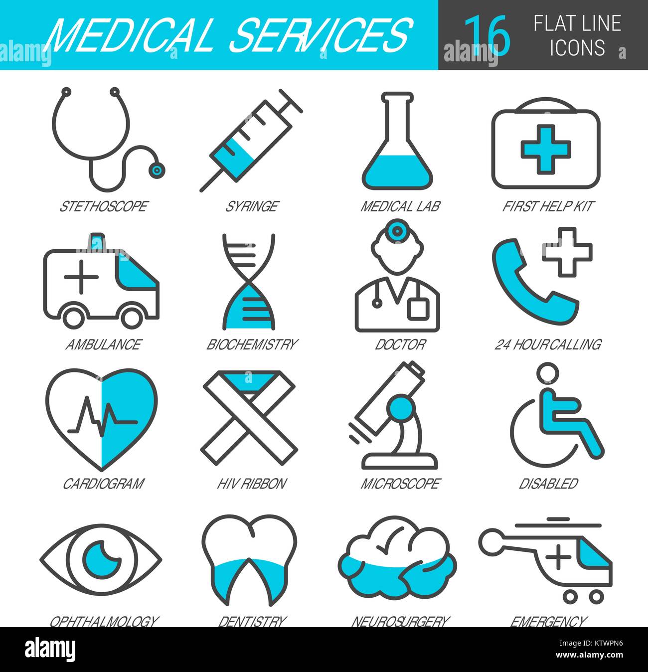 Ligne de services médicaux Icon Set Illustration de Vecteur