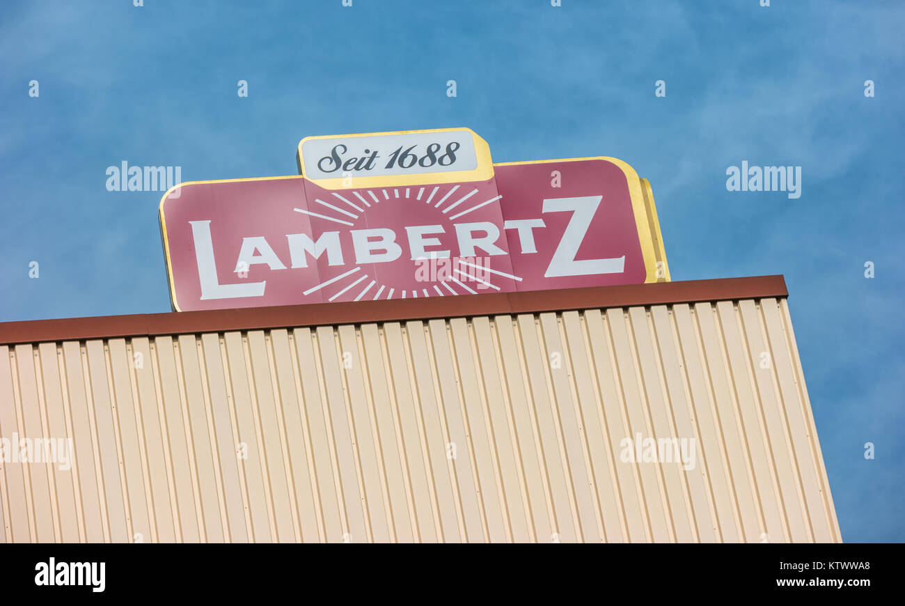 Lambertz Logo sur un bâtiment de l'usine. L'Lambertz Group est une Aachener Printen- et chocolaterie fondée par Henry Lambertz 1688 et un fabricant Banque D'Images