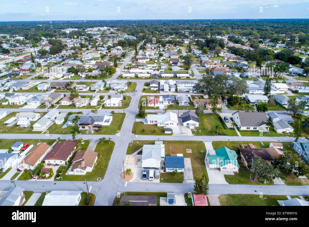 Floride,FL Sud,Sarasota,Pinecraft Pine Craft,Amish Mennonite maisons maisons résidences, vue aérienne de l'oeil d'oiseau au-dessus, Voyage de visiteurs Banque D'Images