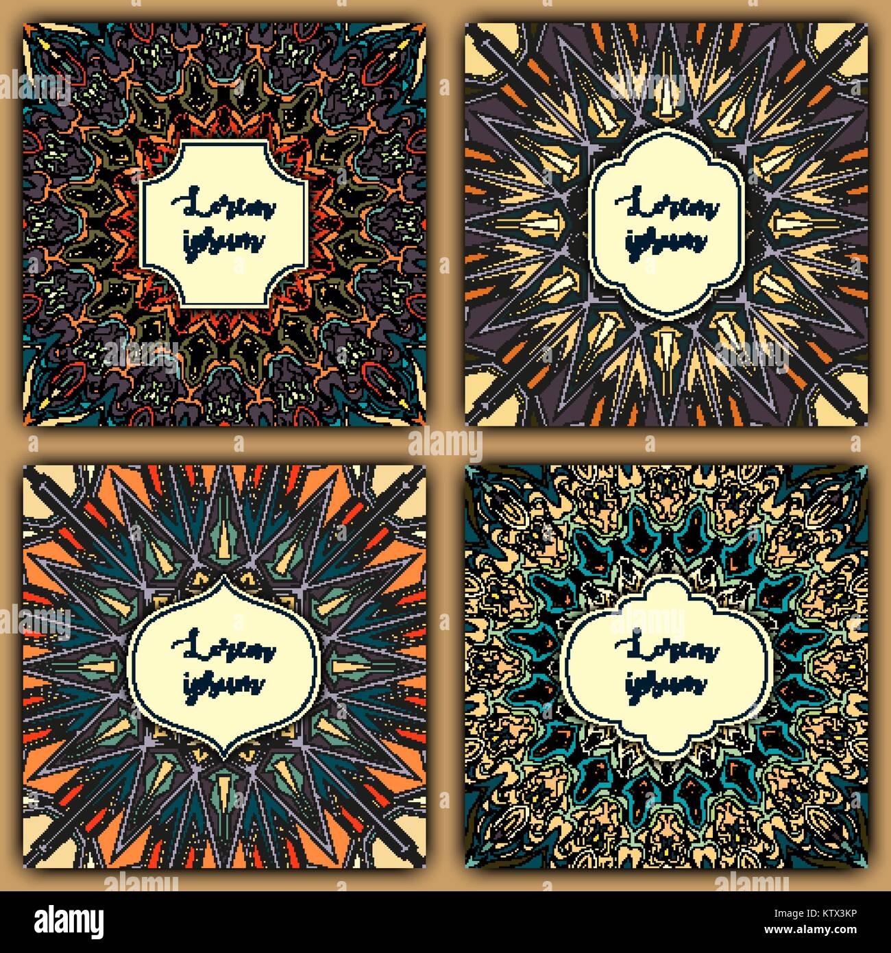 Jeu de cartes de base du mandala. Éléments vintage. Vector retro décoratifs invitation carte de vœux ou design. Illustration de Vecteur