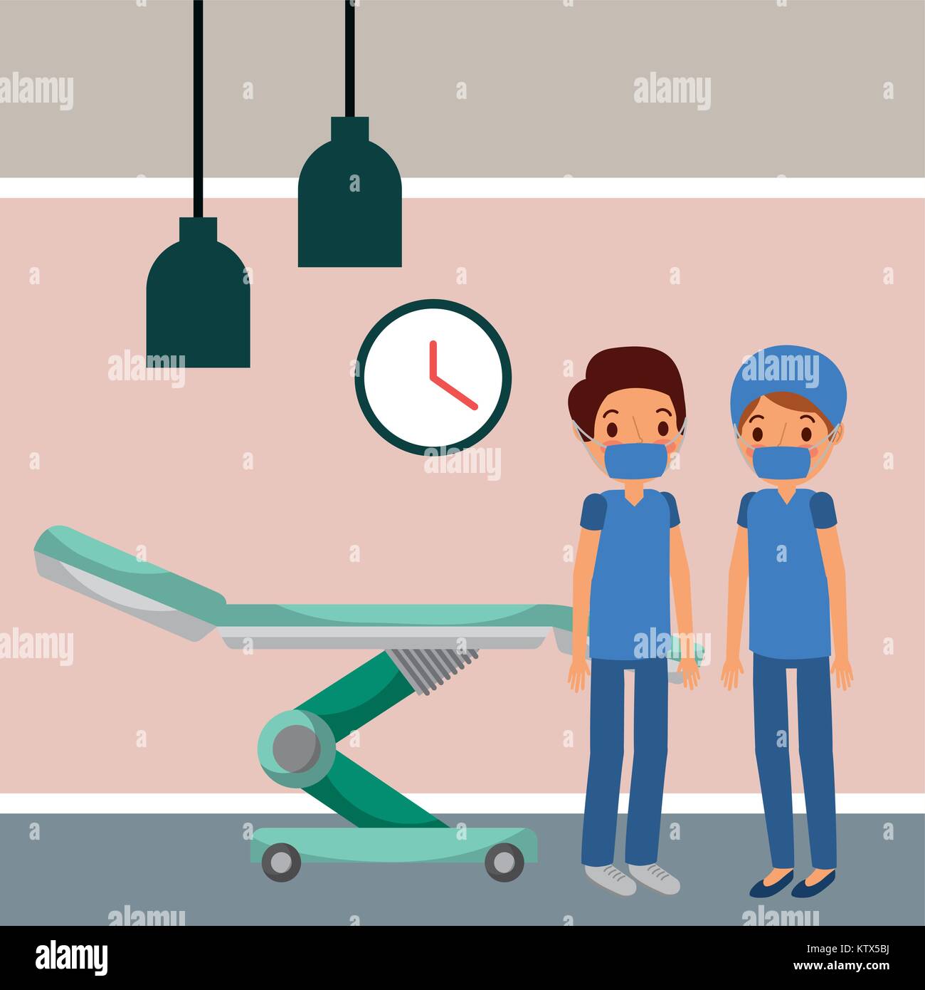 Les médecins à l'hôpital volant lampes réveil lit chambre Illustration de Vecteur