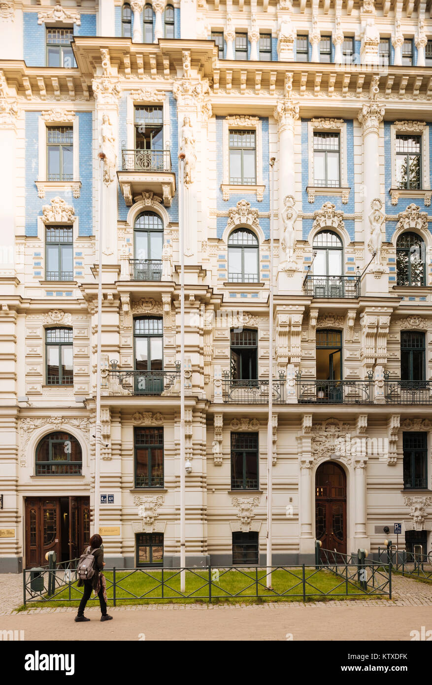 L'architecture Art Nouveau dans le centre de Riga, Lettonie, Pays Baltes, Europe Banque D'Images