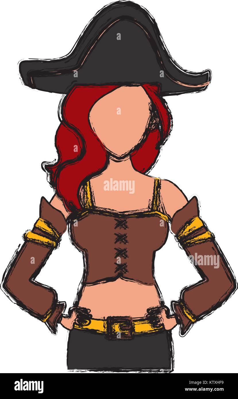 Belle femme dessin animé pirate Illustration de Vecteur