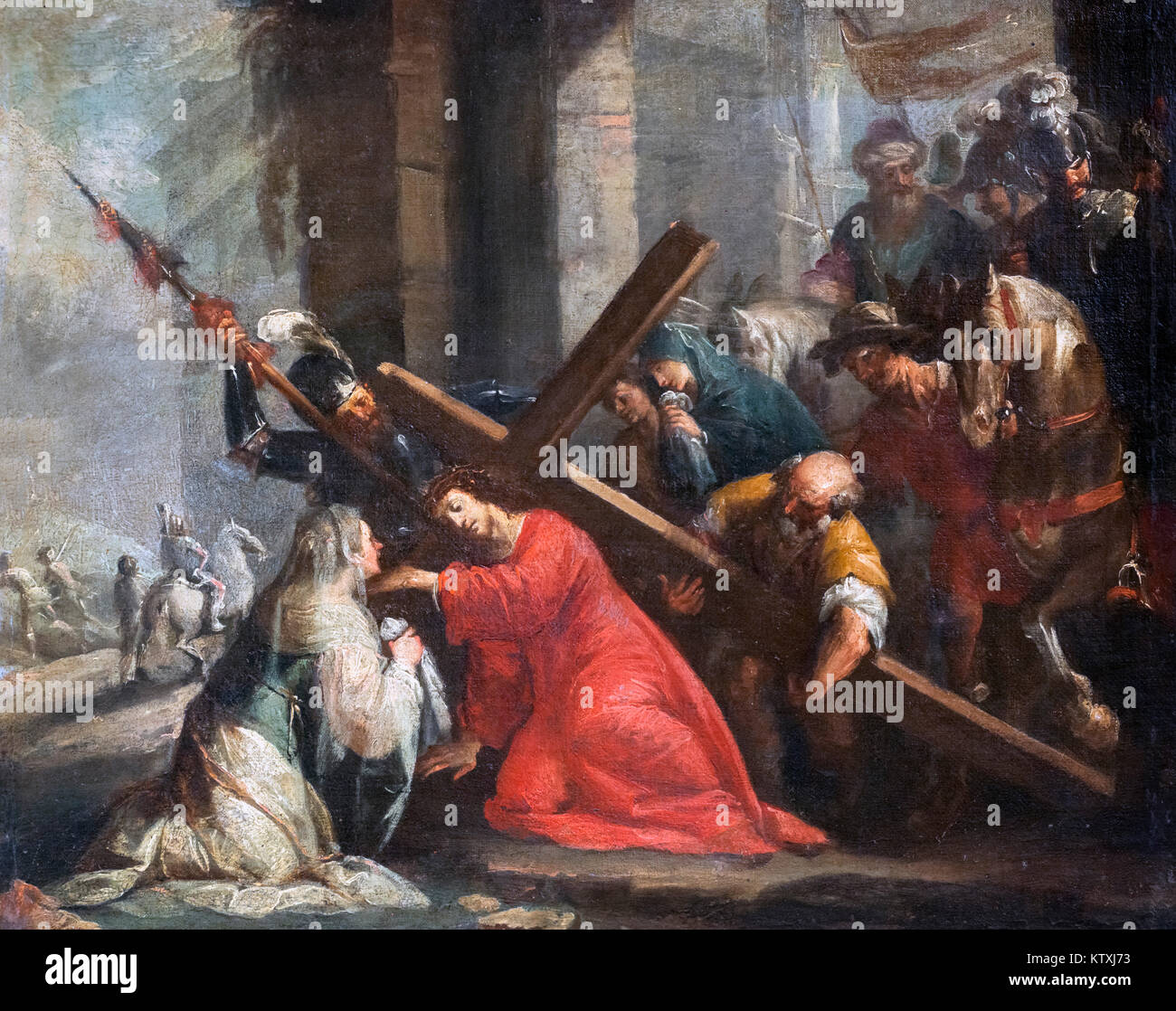 Christ trébuche sur le chemin du Calvaire (Cristo Cade sulla Strada del Calvario) par Giulio Benso (1592-1668) Banque D'Images