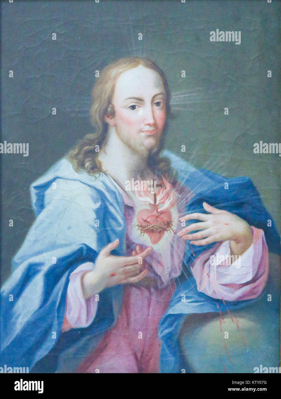 La peinture baroque du Sacré-Cœur de Jésus le Christ dans la Basilique de Saint Mang Fussen, Bavière, Allemagne. Banque D'Images