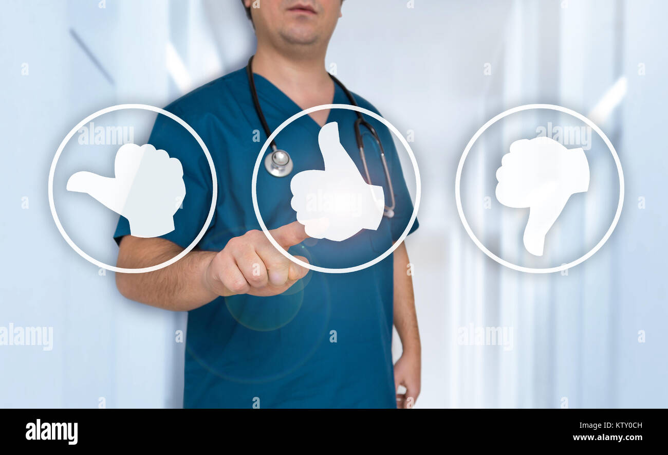 Thumb up icon concept et médecin avec Thumbs up. Banque D'Images