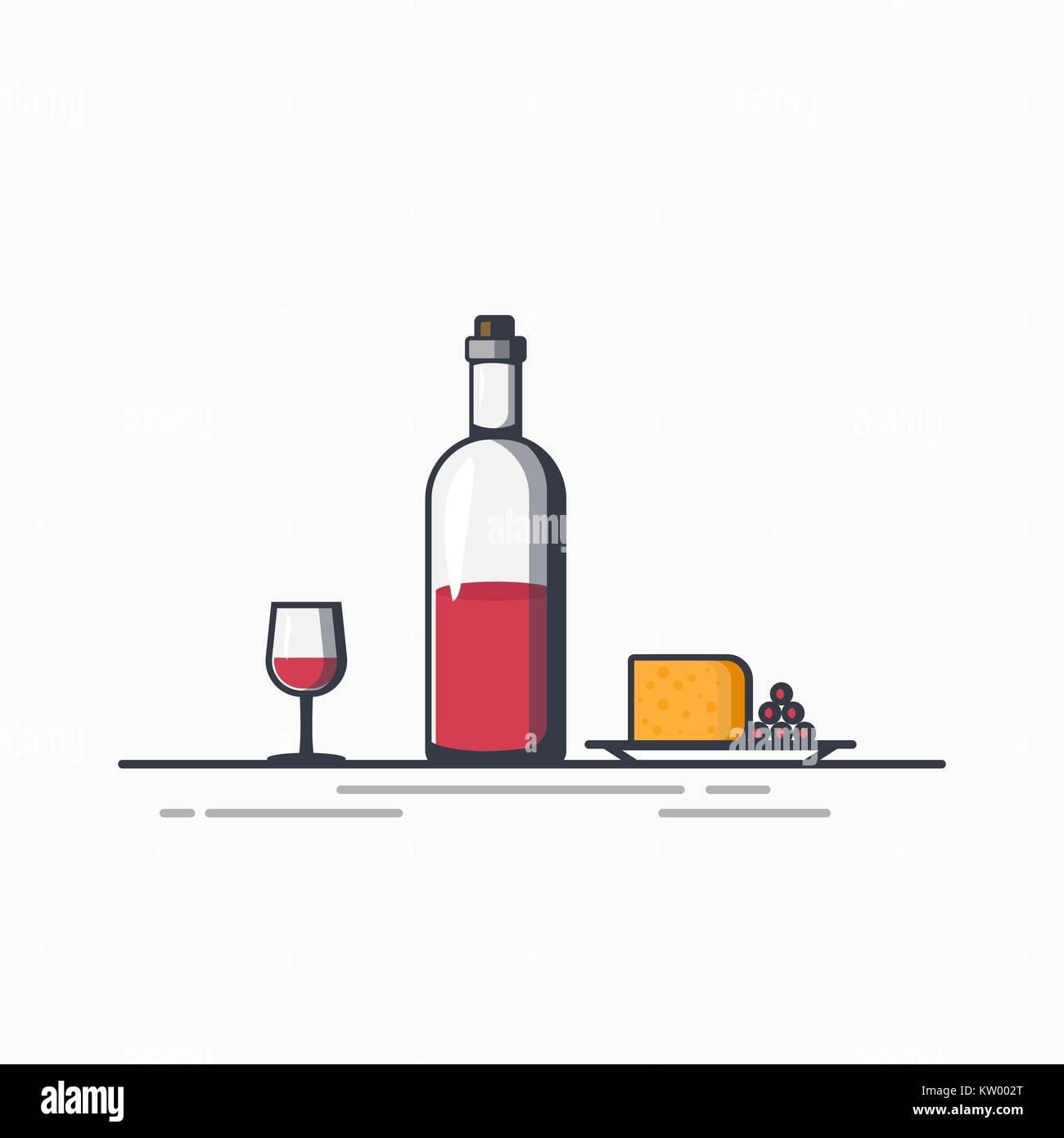 Bouteille de vin un fromage Illustration de Vecteur