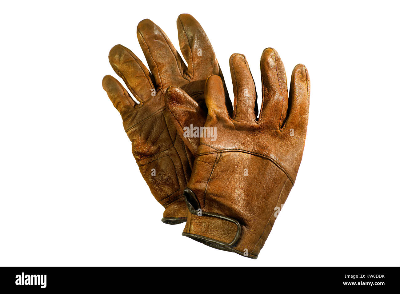 Gants en cuir marron motorist isolé sur fond blanc Banque D'Images