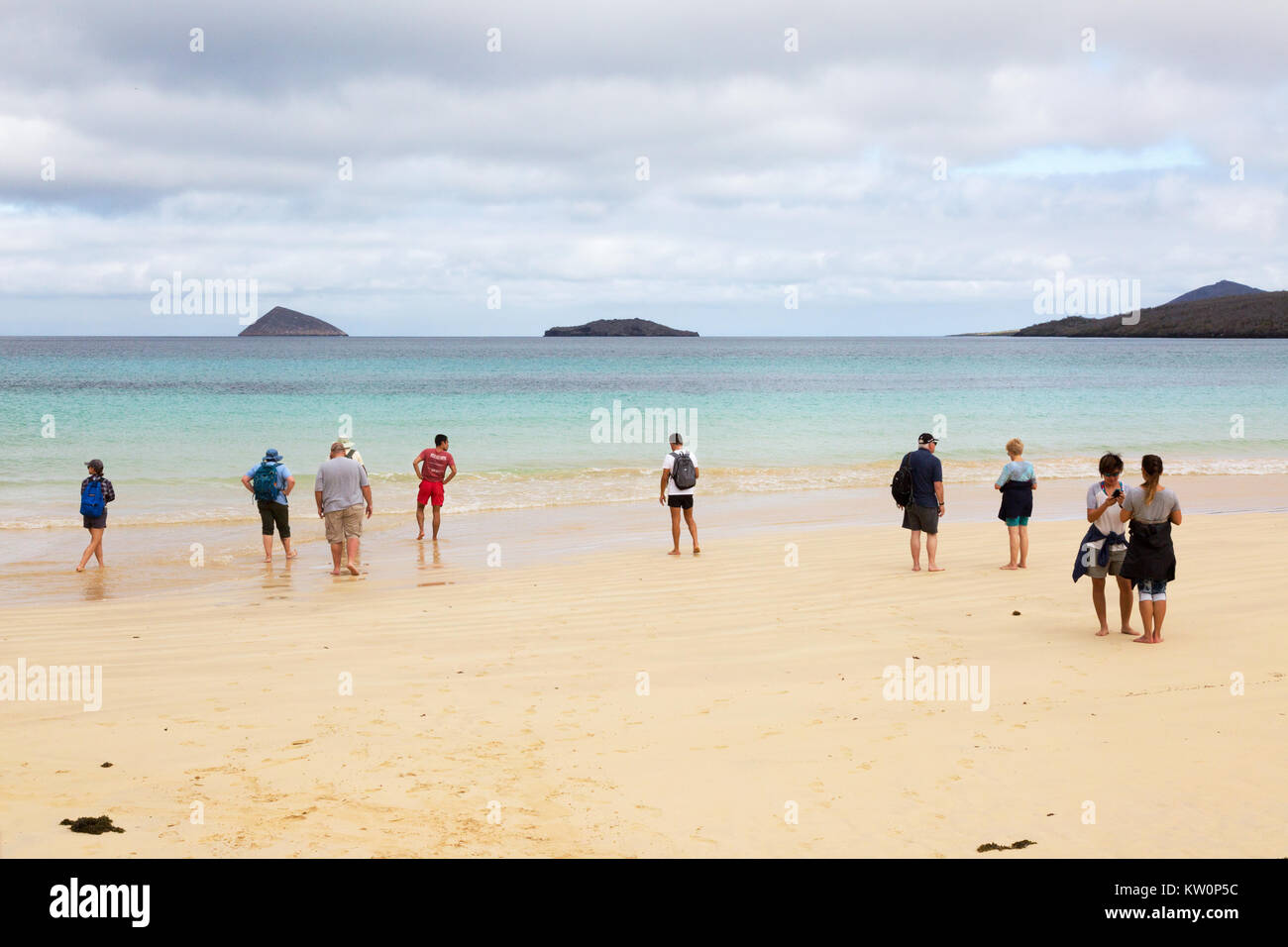 Plage Galapagos - les touristes sur la plage, l'île de Floreana, Galapagos, Equateur Amérique du Sud Banque D'Images