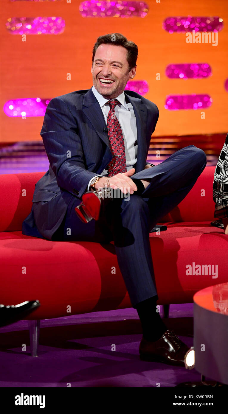 De 0001 SOUS EMBARGO VENDREDI 29 DÉCEMBRE Hugh Jackman apparaissant sur le Graham Norton Show filmé au London Studios, Londres d'être diffusées sur le Nouvel An. Banque D'Images