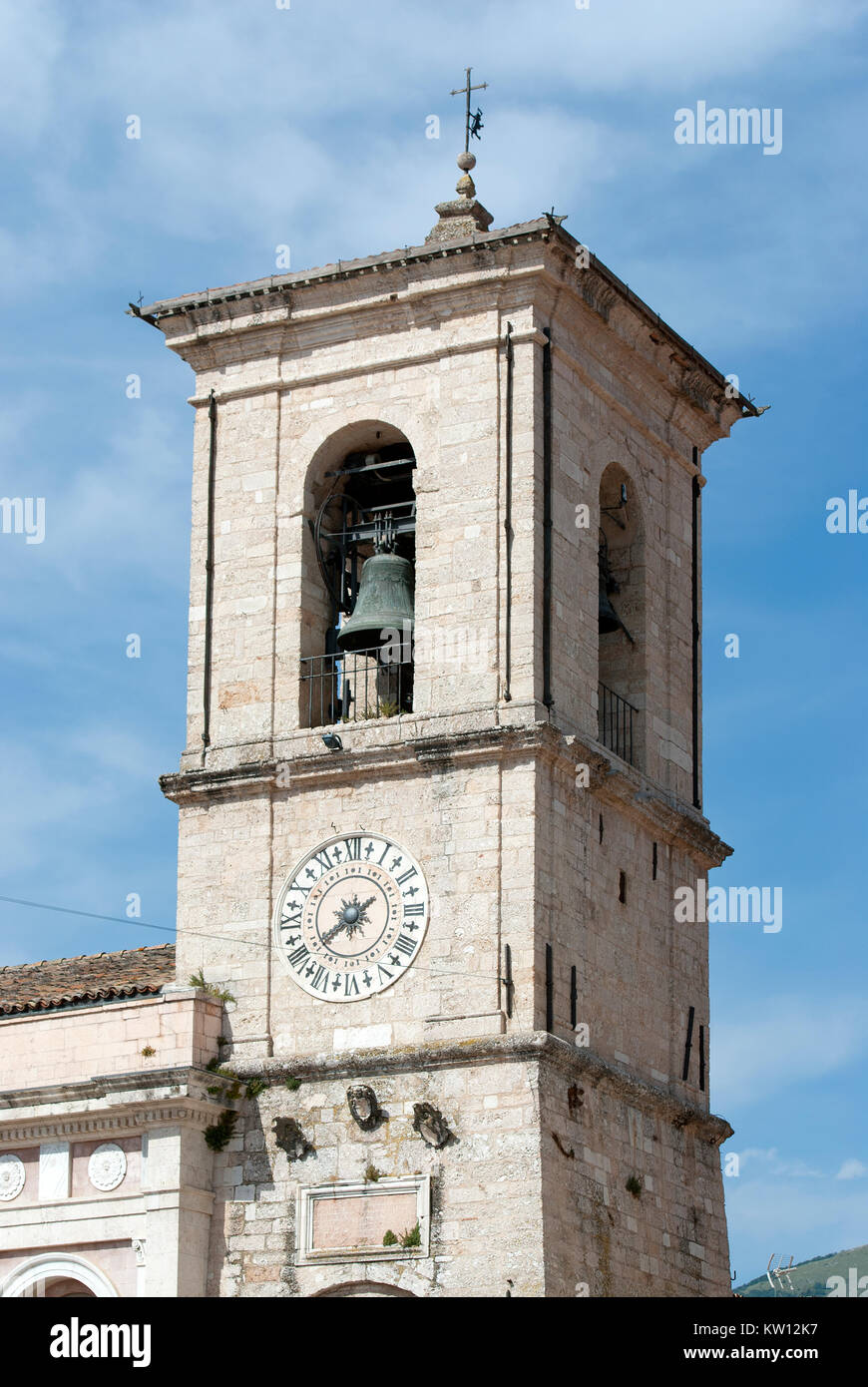 Beffroi de l'Hôtel de Ville de Norcia (avant 2016) séisme, Ombrie, Italie Banque D'Images