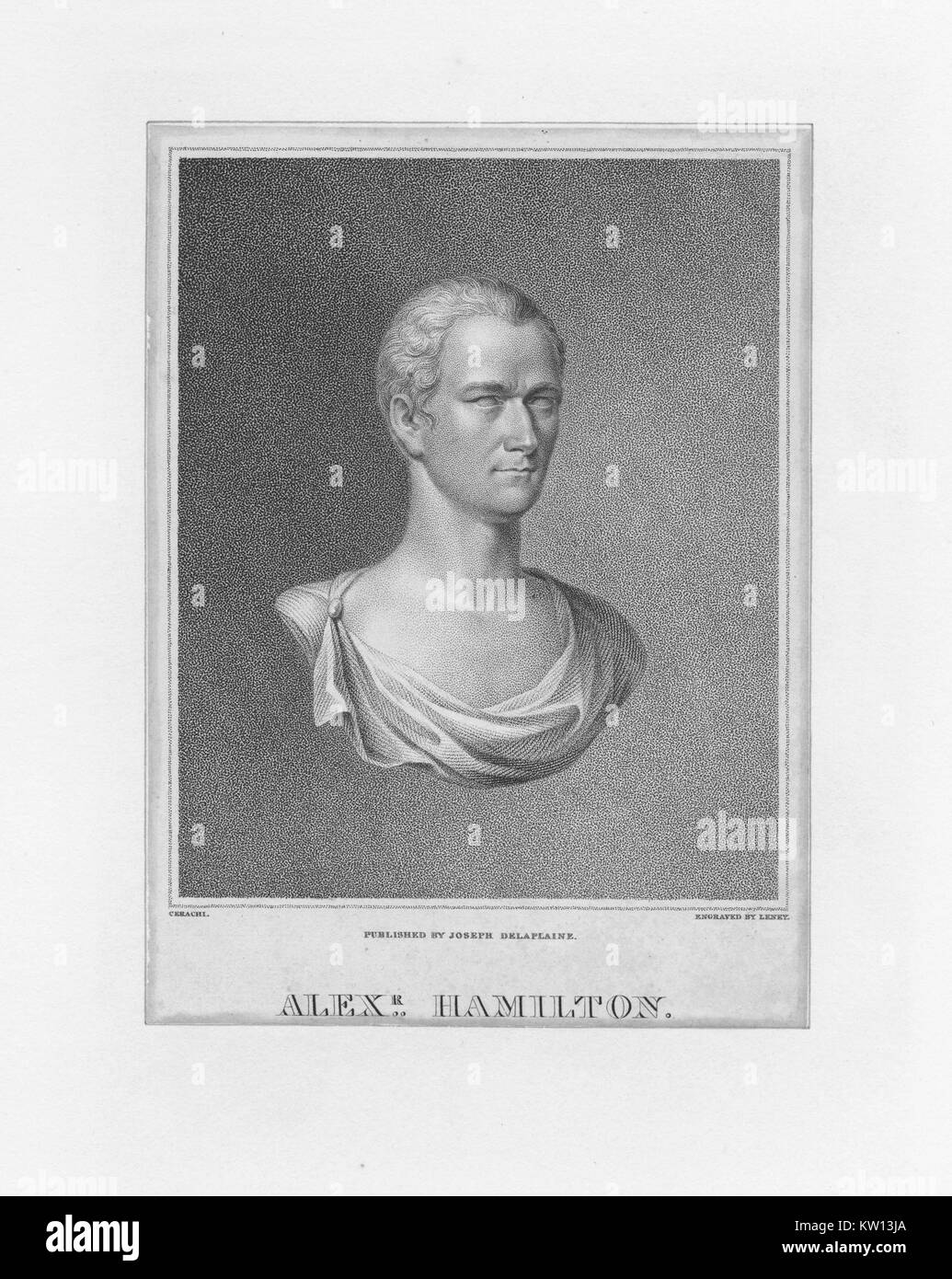 Un rouleau (gravure d'un buste de Alexander Hamilton, il a été l'un des pères fondateurs des États-Unis d'Amérique, a été chef de l'aide du personnel de George Washington pendant la guerre d'Indépendance américaine et fut le premier secrétaire au Trésor des États-Unis, 1820. À partir de la Bibliothèque publique de New York. Banque D'Images