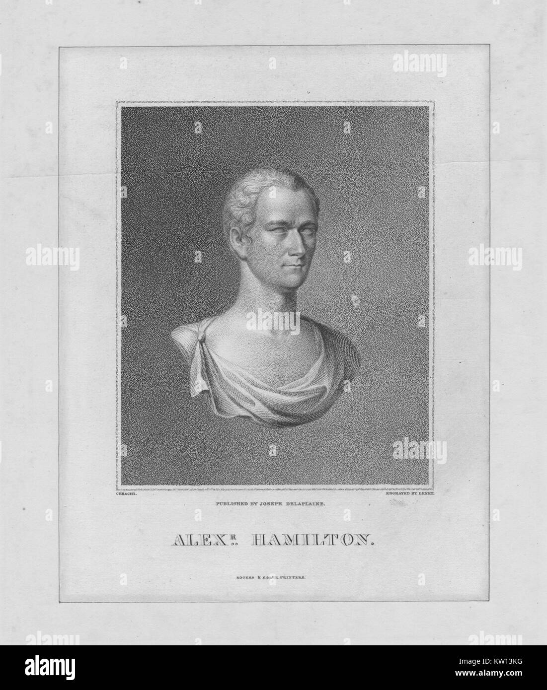 Un rouleau (gravure d'un buste de Alexander Hamilton, il a été l'un des pères fondateurs des États-Unis d'Amérique, a été chef de l'aide du personnel de George Washington pendant la guerre d'Indépendance américaine et fut le premier secrétaire au Trésor des États-Unis, 1843. À partir de la Bibliothèque publique de New York. Banque D'Images