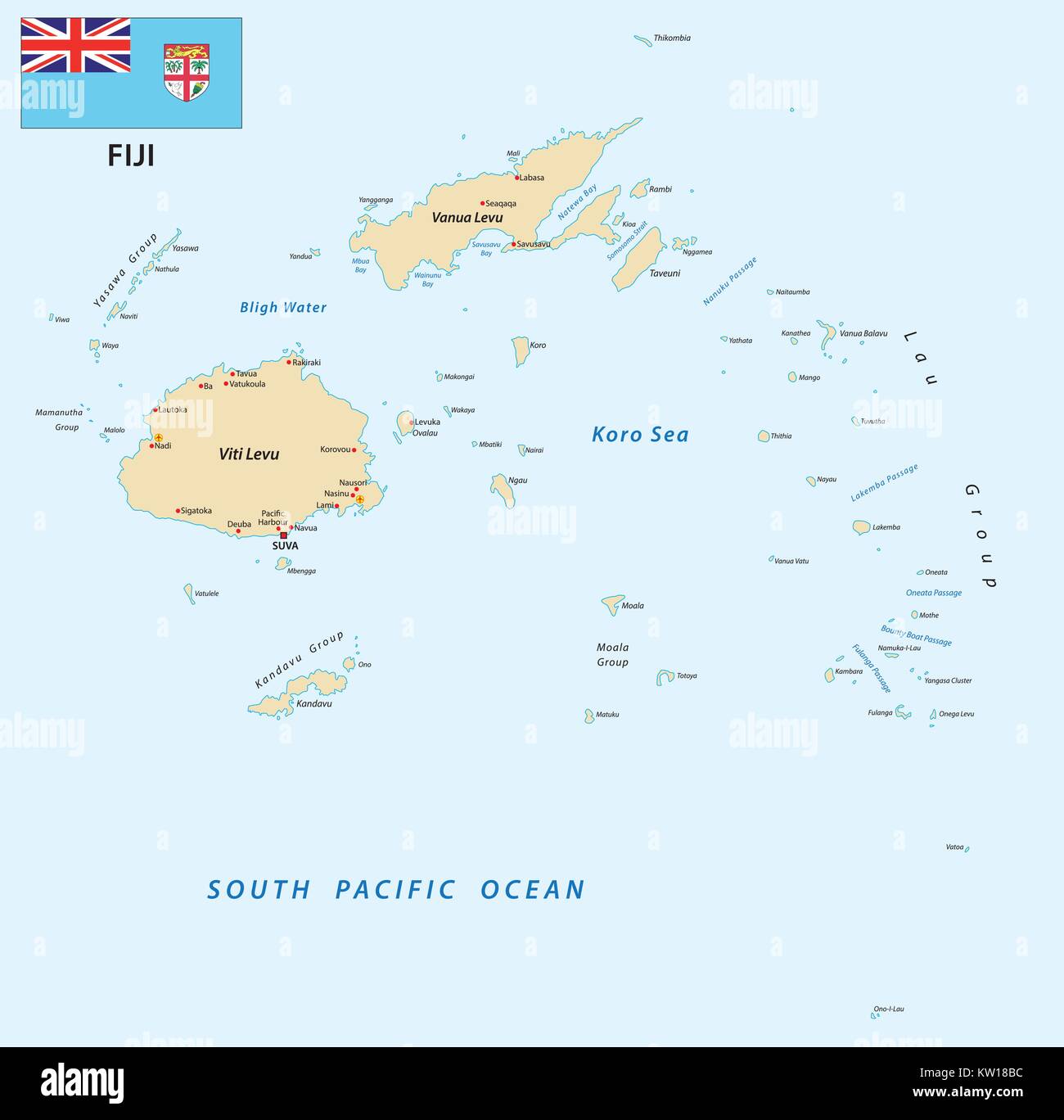 République des Fidji carte vectorielle avec drapeau Illustration de Vecteur