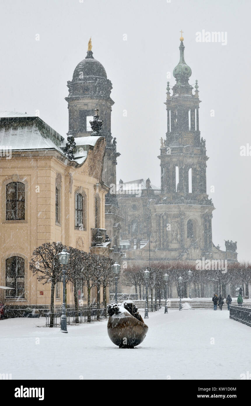 Dresde, Brühlsche Terrasse im Winter Banque D'Images