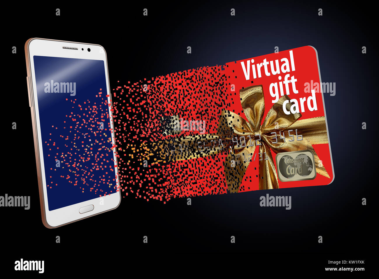 Les cartes-cadeaux virtuel, également appelé e-cartes-cadeaux, gagnent en popularité. Voici une carte pixélisée qui font le voyage de l'électronique un vrai cadeau pour les Banque D'Images