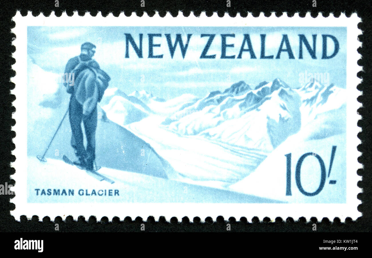 1960 Nouvelle-Zélande 10 timbre shilling Glacier Tasman Banque D'Images