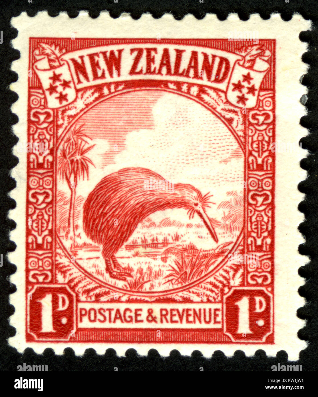 1935 Nouvelle-Zélande 1 penny pictorial stamp dotée d''un kiwi Banque D'Images