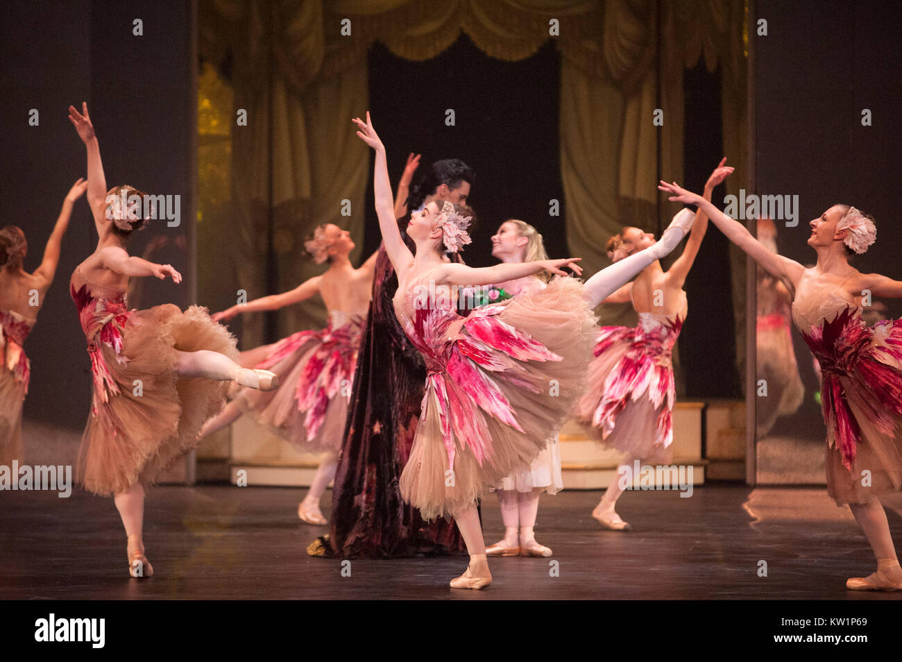 Birmingham Royal Ballet apporte son favori, Noël Casse-Noisette, au Royal Albert Hall pour la première fois, la course entre 28 et 31 décembre 2017. Mise en scène à couper le souffle surtout pour le Royal Albert Hall, Casse-noisette dispose de 70 danseurs, costumes somptueux, Simon Callow le grand-père de Clara voicing Drosselmeyer, un orchestre complet fournissant la note de Tchaïkovski, et l'état de l'art des projections vidéo par Tony Award Winning 59 Productions. Répétition générale. Le 28 décembre 2017. Crédit : Antony l'ortie/Alamy Live News Banque D'Images