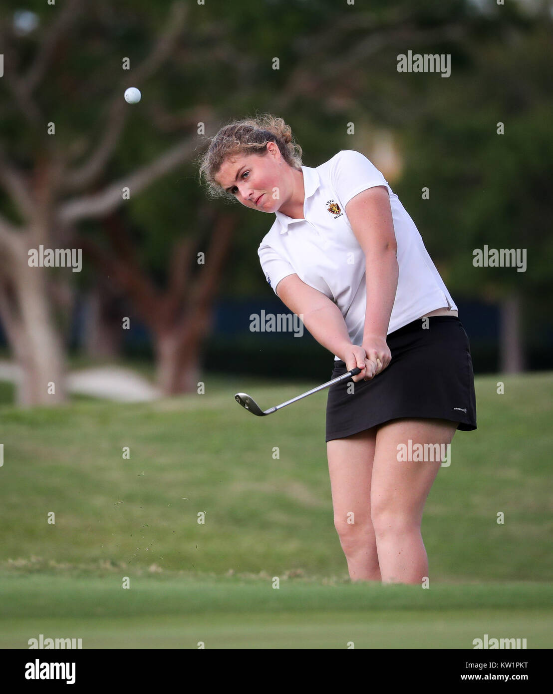 Coral Gables, en Floride, aux Etats-Unis. 28 Dec, 2017. Clarisse Louis (Belgique) joue à la 54ème International Junior Orange Bowl Golf Championship au Biltmore à Coral Gables, en Floride. Mario Houben/CSM/Alamy Live News Banque D'Images