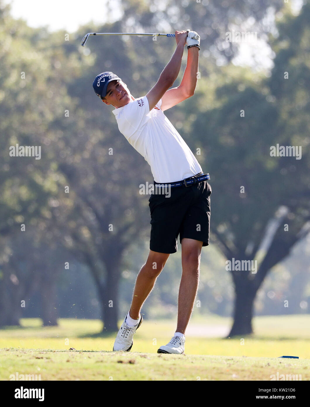 Coral Gables, en Floride, aux Etats-Unis. Dec 29, 2017. Adrien Dumont de Chassart (Belgique) joue à la 54ème International Junior Orange Bowl Golf Championship au Biltmore à Coral Gables, en Floride. Mario Houben/CSM/Alamy Live News Banque D'Images