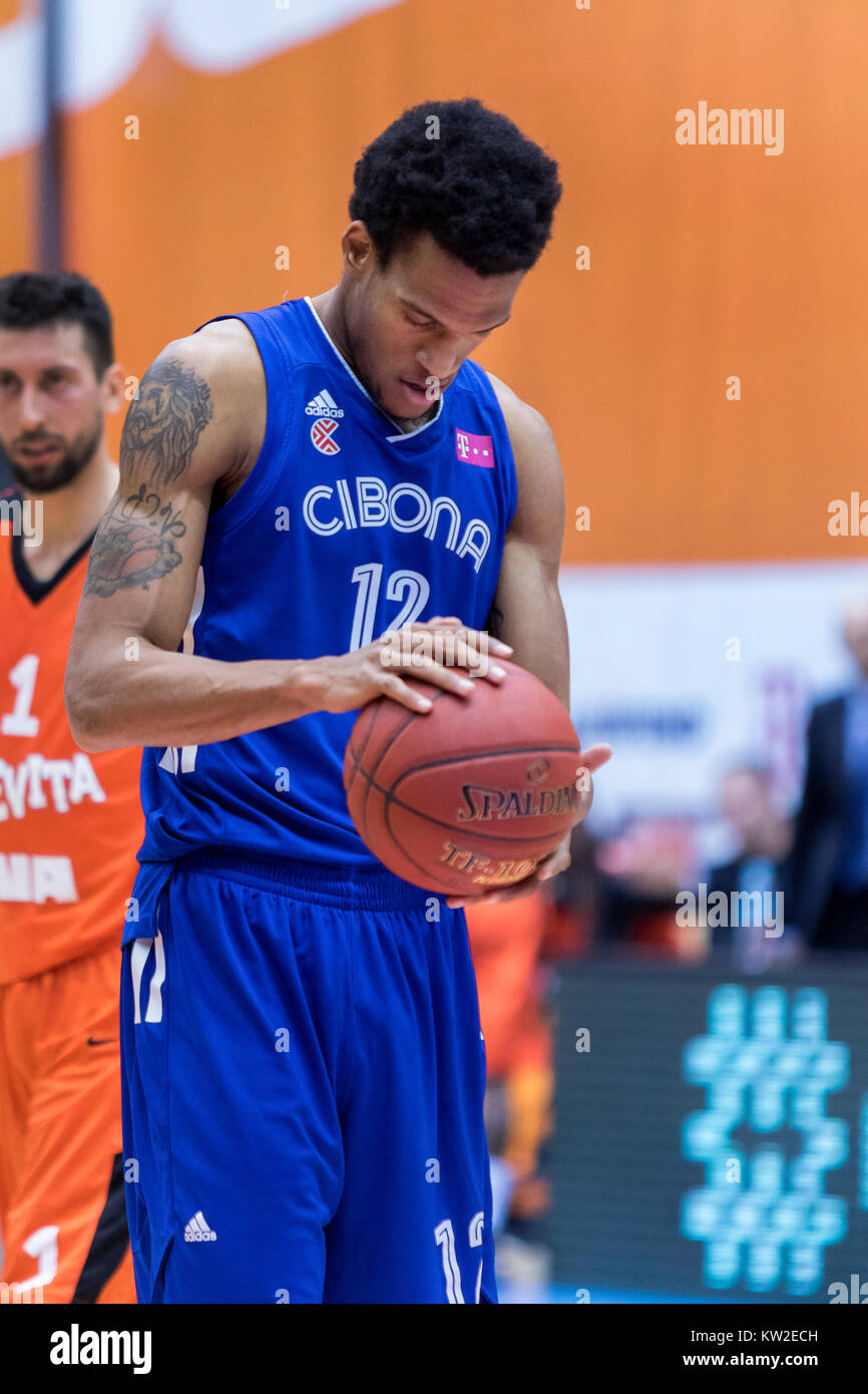 ZAGREB, CROATIE - 15 décembre 2017 : HT ligue Premijer KK KK Cibona Zagreb Cedevita vs. Hubert Cleveland Melvin III (12) Banque D'Images