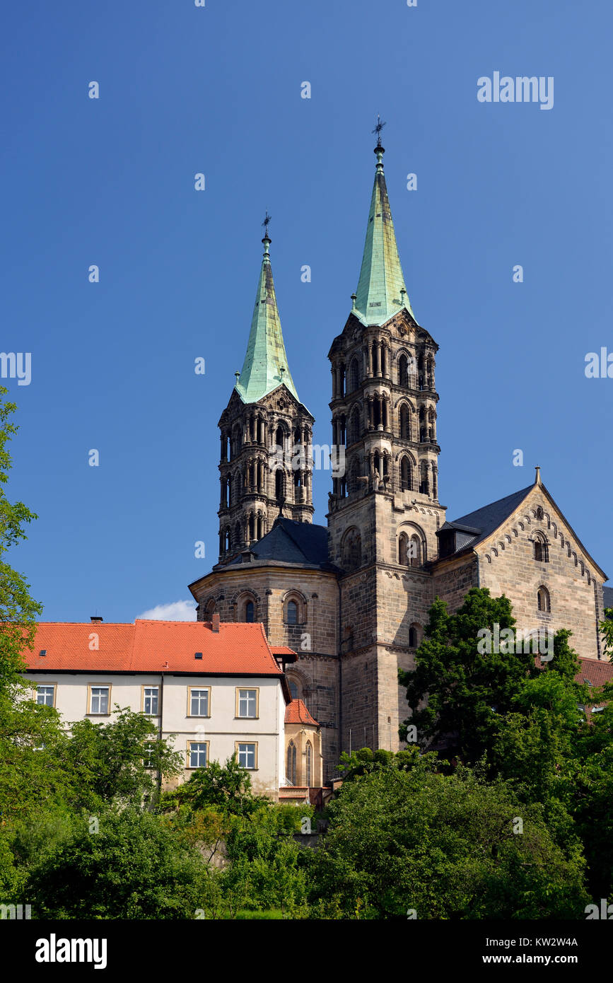 Les tours de l'ouest de la cathédrale Saint Pierre et Georg à Bamberg, Bamberg, Westtuerme des Dom St Peter und Georg à Bamberg Banque D'Images