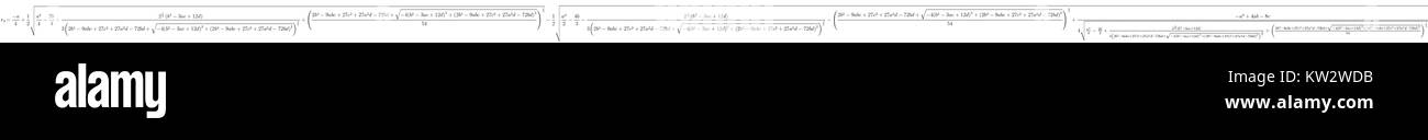 La formule quartique, utilisée pour résoudre les équations quartiques, inclut la troisième racine comme l'un de ses composants. Cette formule permet de déterminer des solutions à des polynômes de degré supérieur, fournissant une approche mathématique pour des problèmes algébriques complexes. Banque D'Images