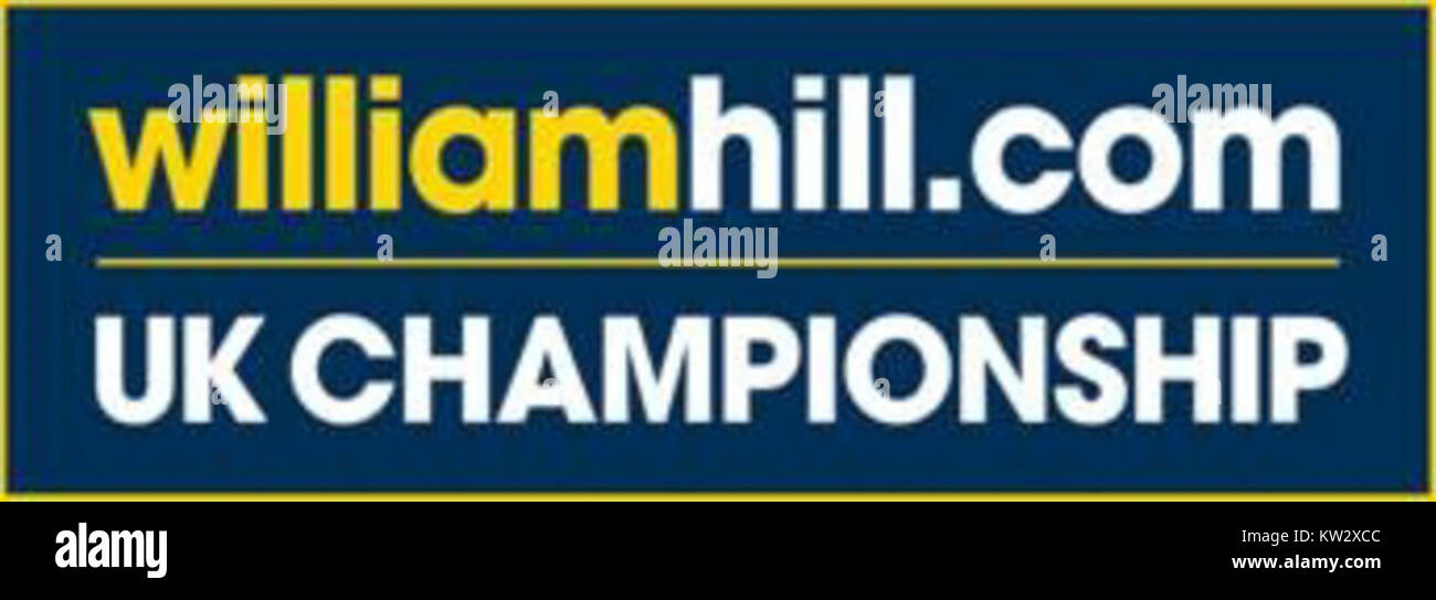 Logo du William Hill UK Championship, un prestigieux tournoi de snooker organisé chaque année au Royaume-Uni. Le tournoi met en vedette les meilleurs joueurs de snooker en compétition pour un titre majeur dans le sport. Banque D'Images