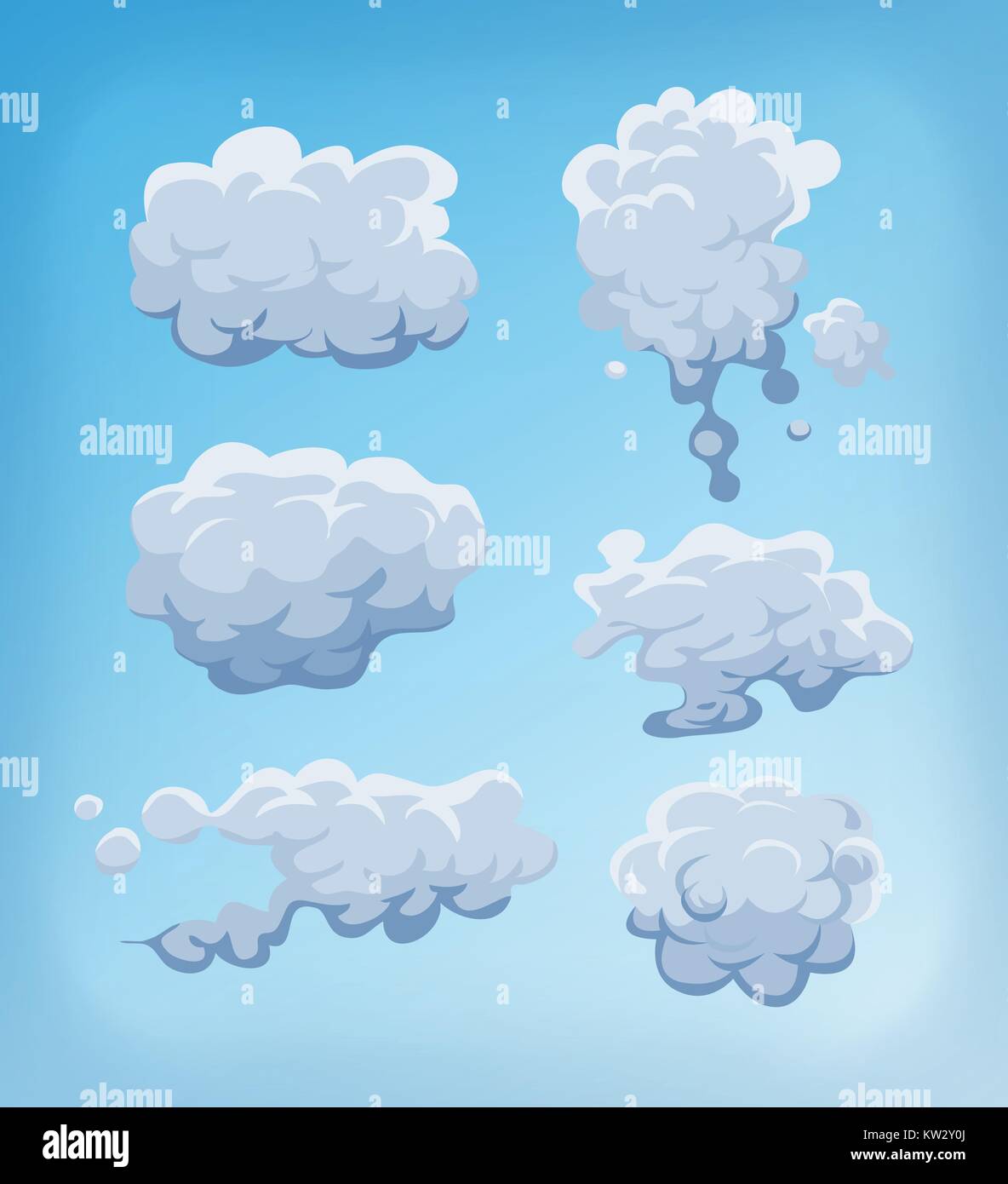 Illustration d'une série de bande dessinée les nuages, la fumée et le brouillard des icônes sur fond de ciel bleu Illustration de Vecteur