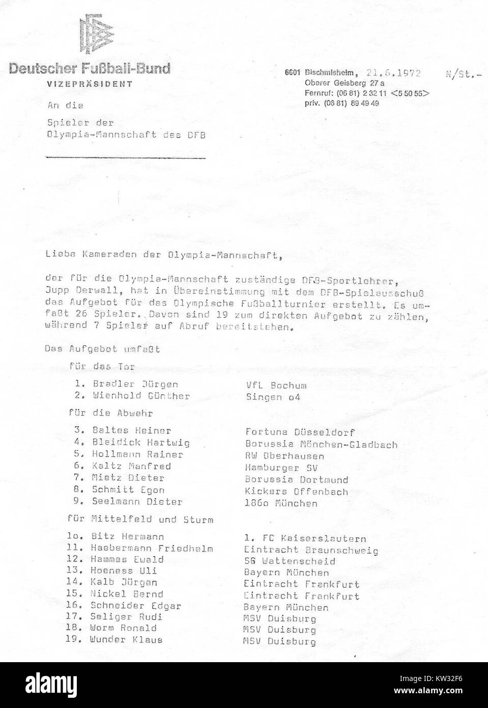 Image liée à la performance de l'équipe olympique de football de 1972 sous l'égide de la Fédération allemande de football (DFB), mettant en valeur leurs réalisations sportives. Banque D'Images