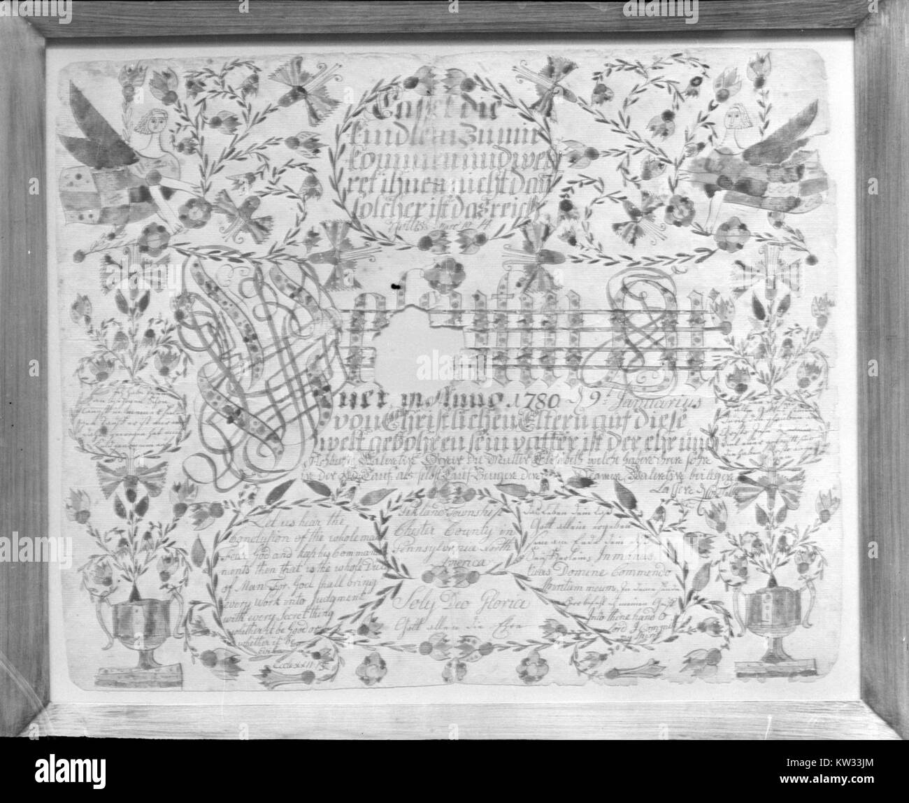 Ce certificat de naissance et de baptême est un document officiel commémorant la naissance et le baptême religieux d'un individu, souvent utilisé à des fins juridiques et historiques. Banque D'Images