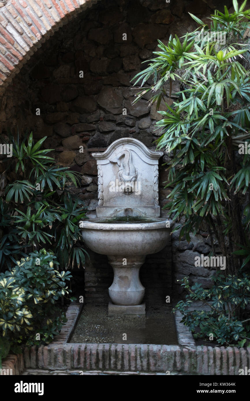 Jardin d'eau, l'Alcazaba, Malaga, Espagne. Banque D'Images