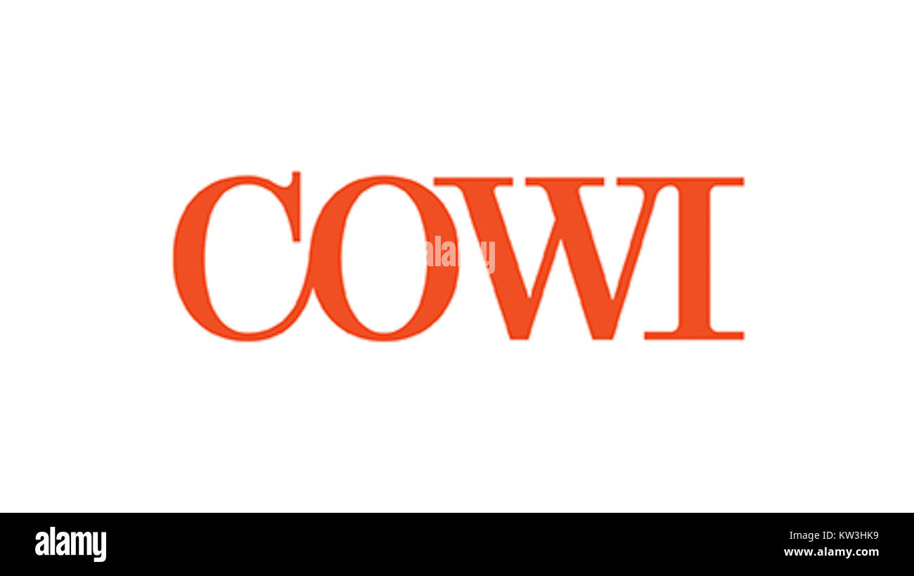 COWI AB est une société de conseil mondiale spécialisée dans les services d'ingénierie, d'environnement et d'énergie. Le logo représente la marque de l'entreprise et son engagement en faveur de la durabilité et de l'innovation dans plusieurs secteurs. Banque D'Images
