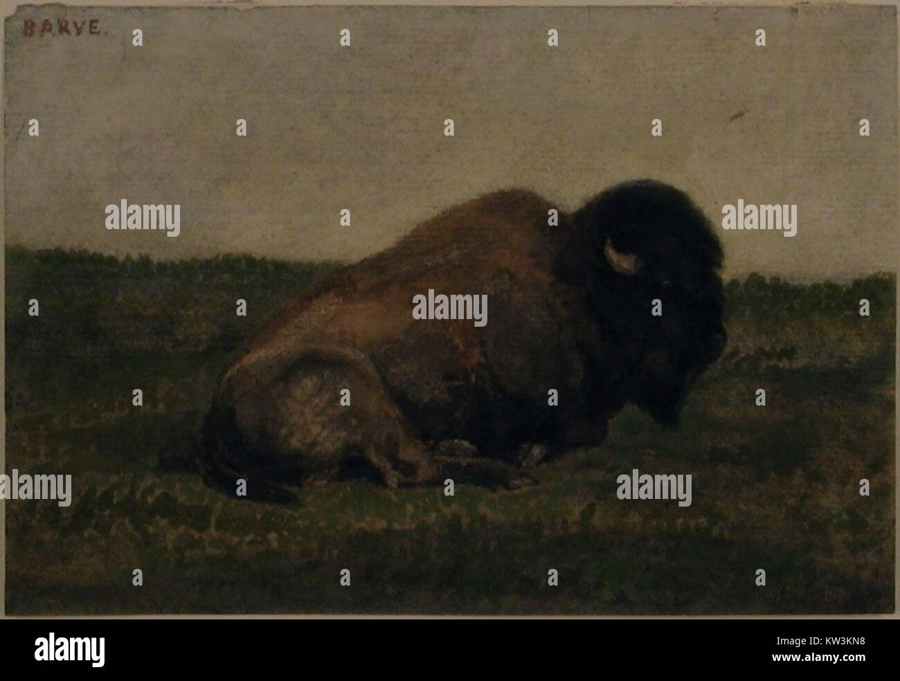 Une sculpture d'un bison couché, partie de la collection du Metropolitan Museum of Art, représentant l'histoire naturelle et la représentation animale dans l'ensemble Banque D'Images