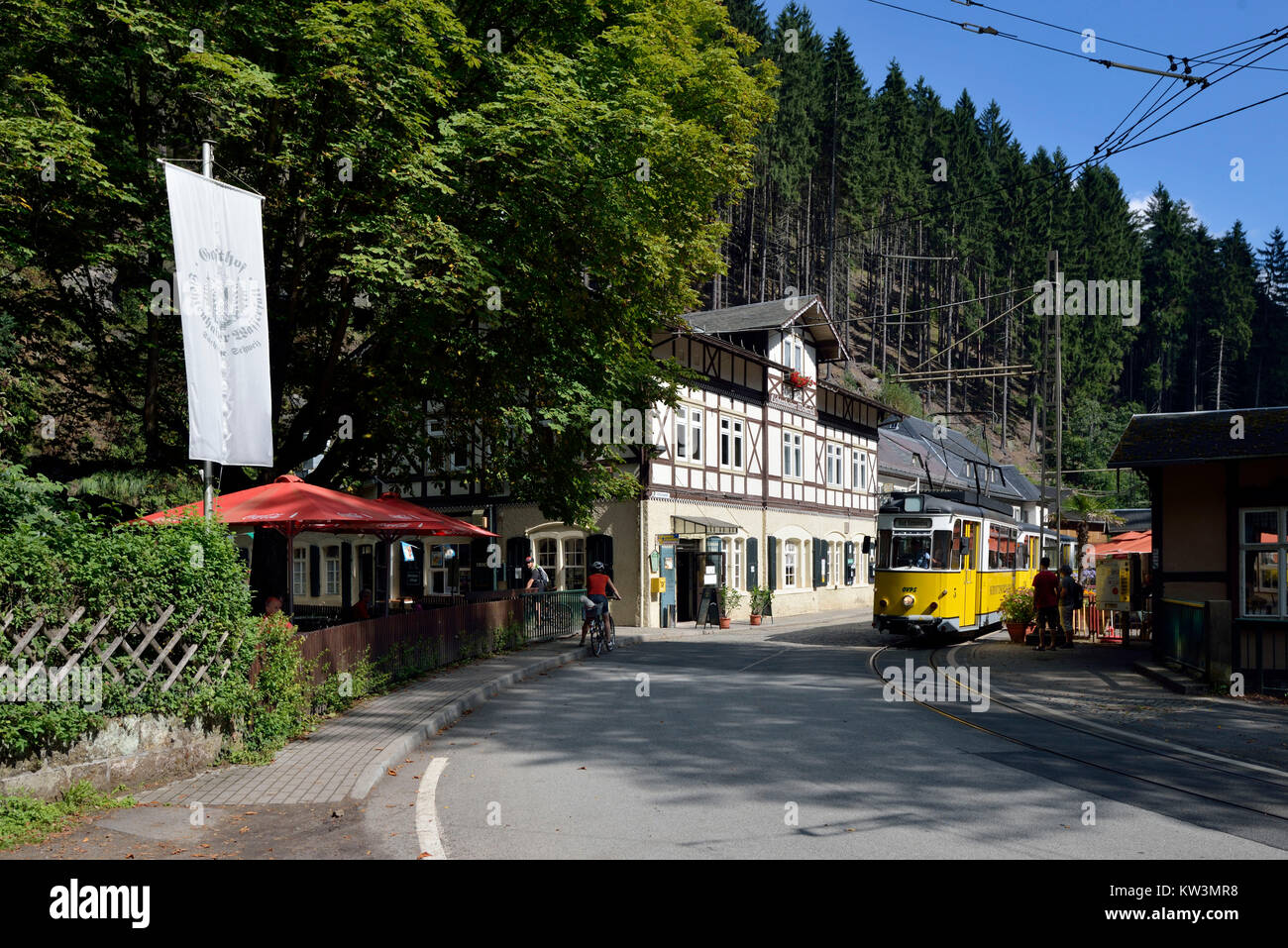 Elbsandsteingebirge, la Suisse Saxonne, maison de vacances Lichtenhainer cascade dans le restaurant Kirnitzschtal, Suisse Saxonne, Ausflugsgaststätte Lichte Banque D'Images