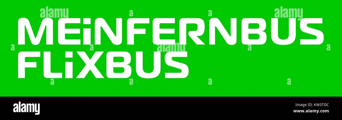 L'image présente le logo MeinFernbus FlixBus sur fond blanc. FlixBus est un service de bus longue distance européen populaire connu pour ses options de voyage abordables dans de nombreux pays. Le logo est une partie importante de l'identité de la marque. Banque D'Images