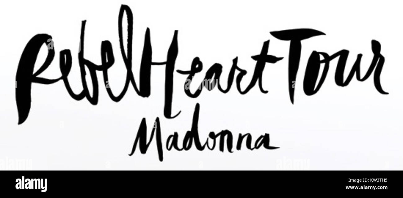 Le logo du *Rebel Heart Tour* de Madonna, représentant la marque et l'identité promotionnelle de la tournée mondiale. Le logo reflète les éléments artistiques et culturels du concert. Banque D'Images