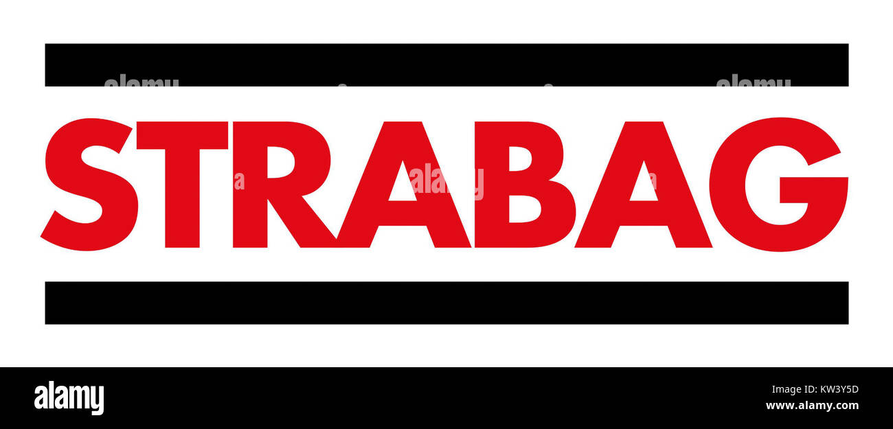 STRABAG est une entreprise européenne de construction connue pour son implication dans de grands projets d’infrastructure. Le logo rouge que l’on voit ici représente l’identité et la présence de la marque dans les secteurs de la construction et de l’ingénierie. Banque D'Images