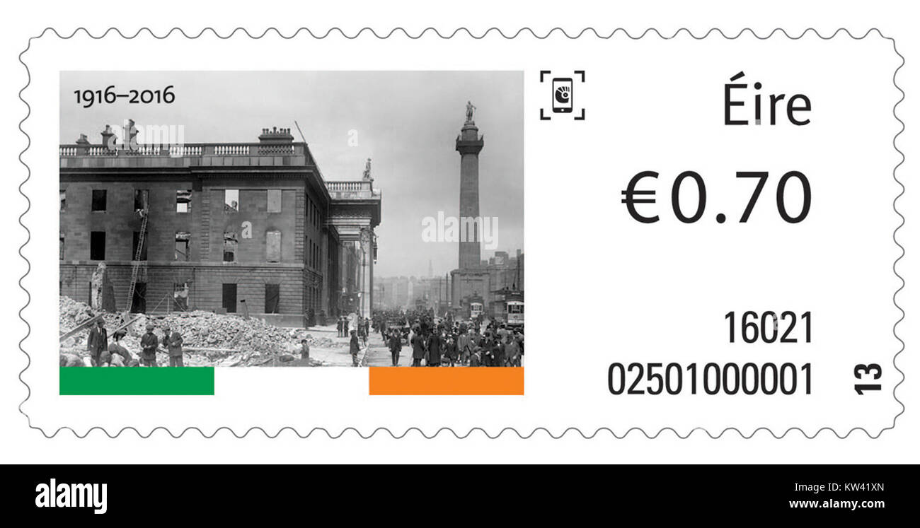 Irlande timbre du centenaire 2016 Insurrection de Pâques détruit GPO Banque D'Images